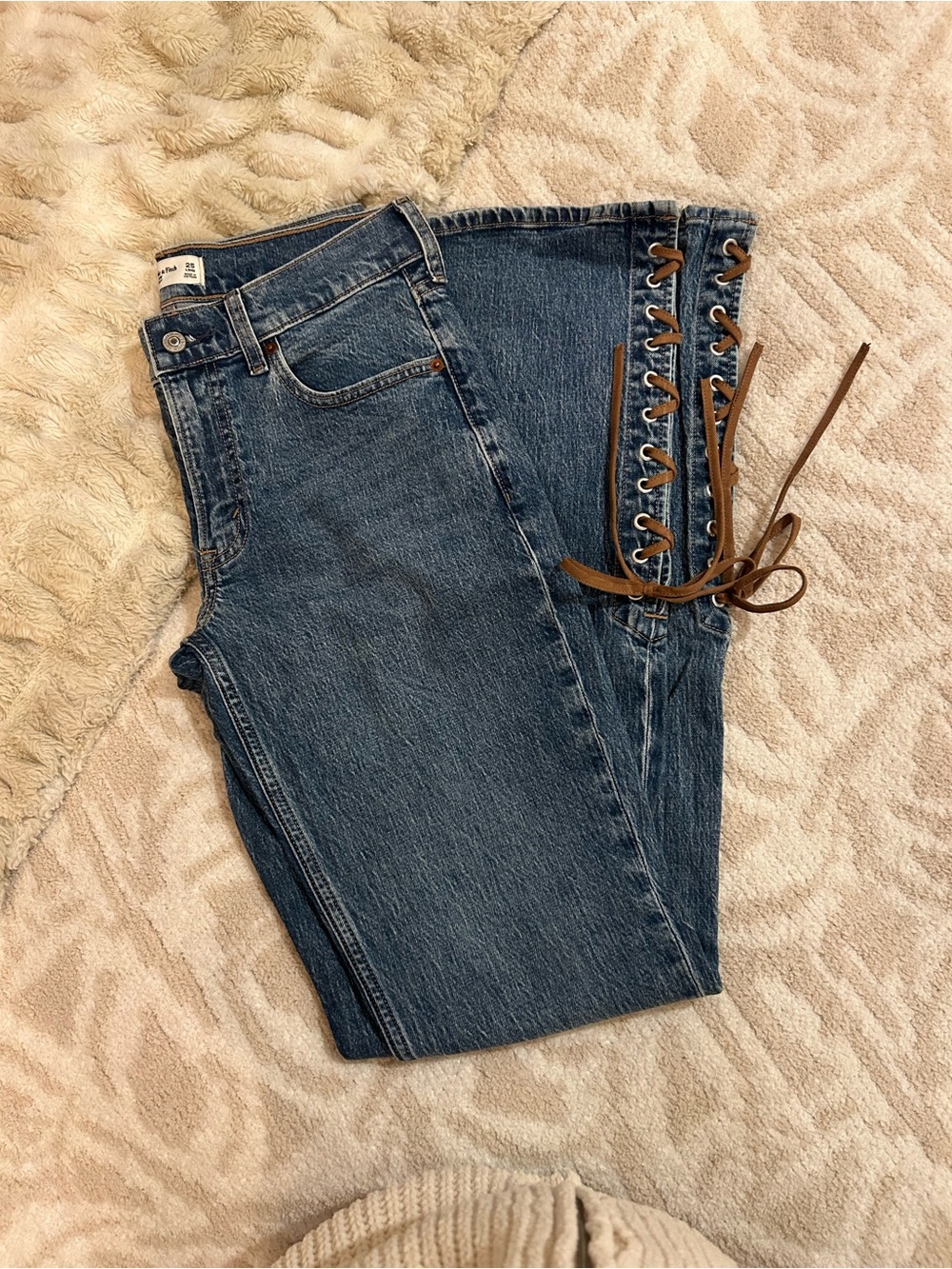 Abercrombie & Fitch Blue Boot-Cut Jeans with Brown Lace-Up Side